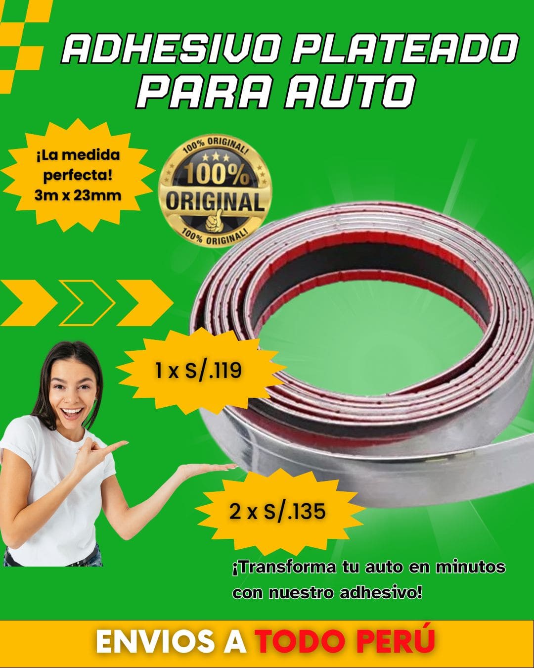 ADHESIVO PLATEADO PARA AUTO